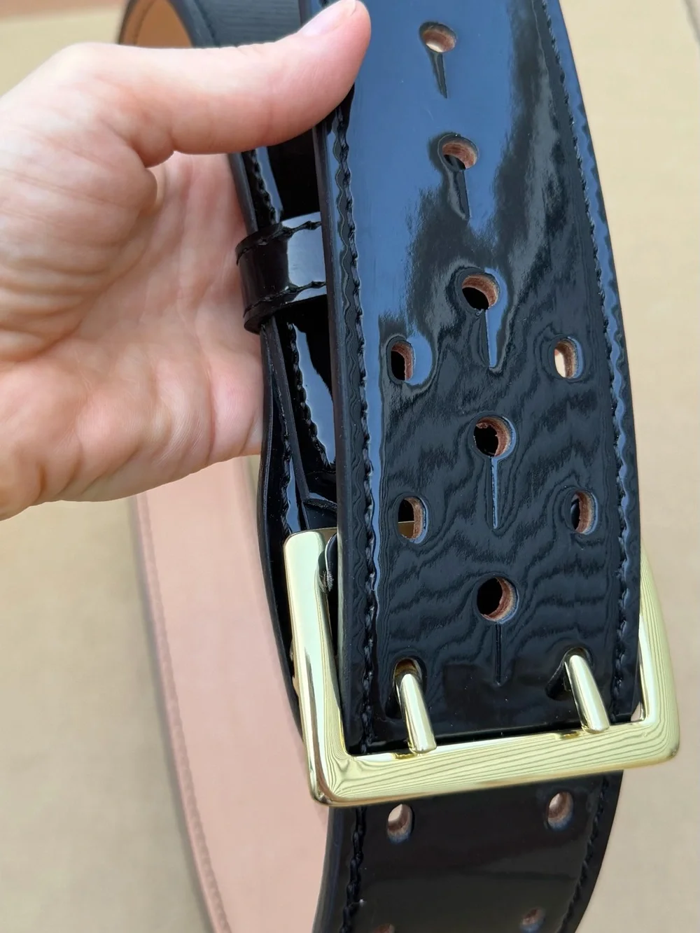 DUTYMAN 1031 High-Gloss Leather Sam Browne Duty Belt Size 36 Gold Hardware